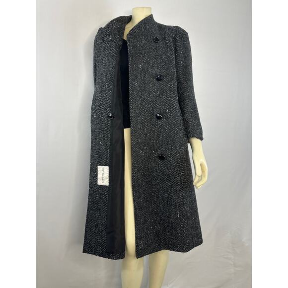 Larry Levine Collarless herringbone black & cream tweed coat size small petite - Picture 11 of 14